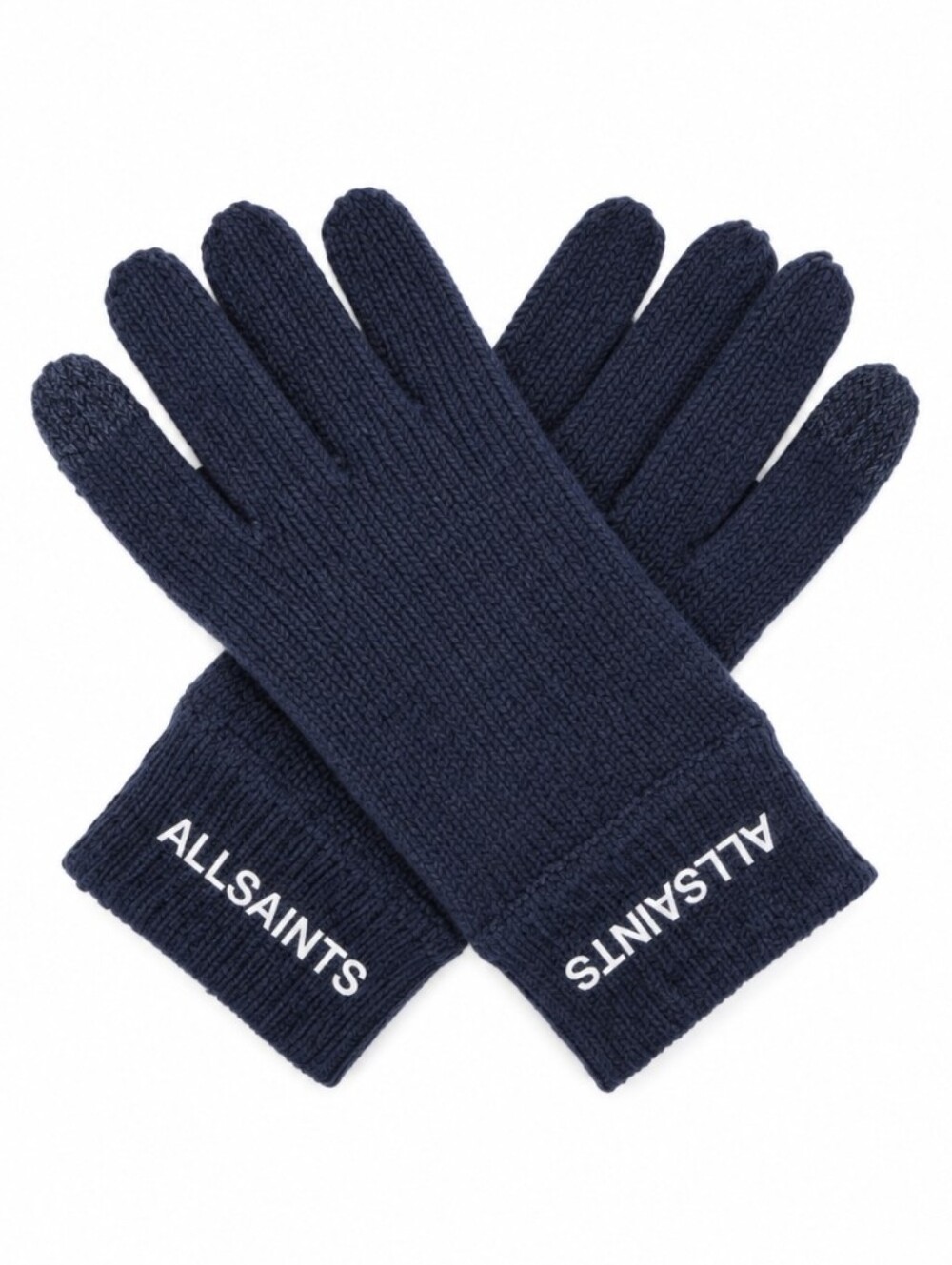 All Saints Classic Logo Women's Gloves Navy Blue Knit Winter Wool Blend NWT $69